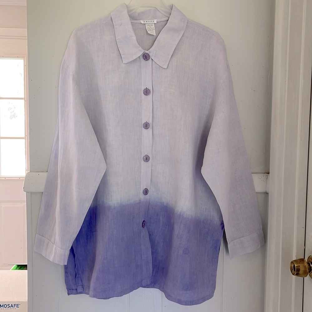 Omosa linen purple tie dye button down top Made in USA